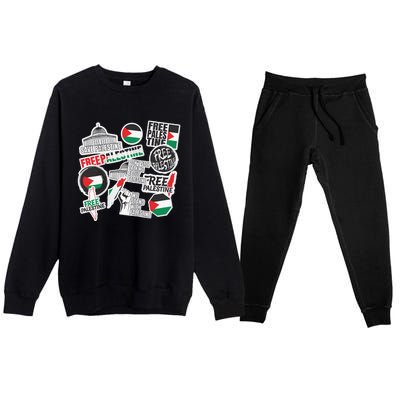 Palestine Solidarity Palestine Flag With Masjed Alaqsa Premium Crewneck Sweatsuit Set