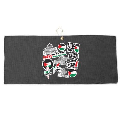 Palestine Solidarity Palestine Flag With Masjed Alaqsa Large Microfiber Waffle Golf Towel