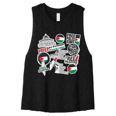 Palestine Solidarity Palestine Flag With Masjed Alaqsa Women's Racerback Cropped Tank