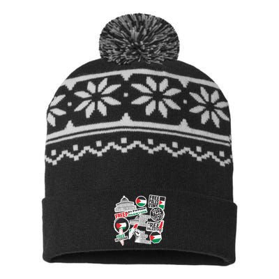 Palestine Solidarity Palestine Flag With Masjed Alaqsa USA-Made Snowflake Beanie