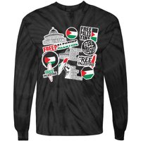 Palestine Solidarity Palestine Flag With Masjed Alaqsa Tie-Dye Long Sleeve Shirt