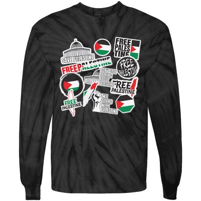 Palestine Solidarity Palestine Flag With Masjed Alaqsa Tie-Dye Long Sleeve Shirt