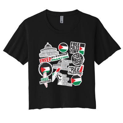 Palestine Solidarity Palestine Flag With Masjed Alaqsa Women's Crop Top Tee