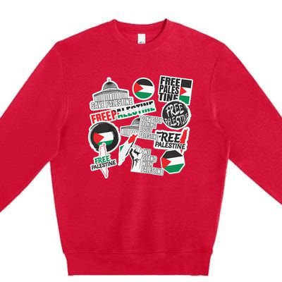 Palestine Solidarity Palestine Flag With Masjed Alaqsa Premium Crewneck Sweatshirt