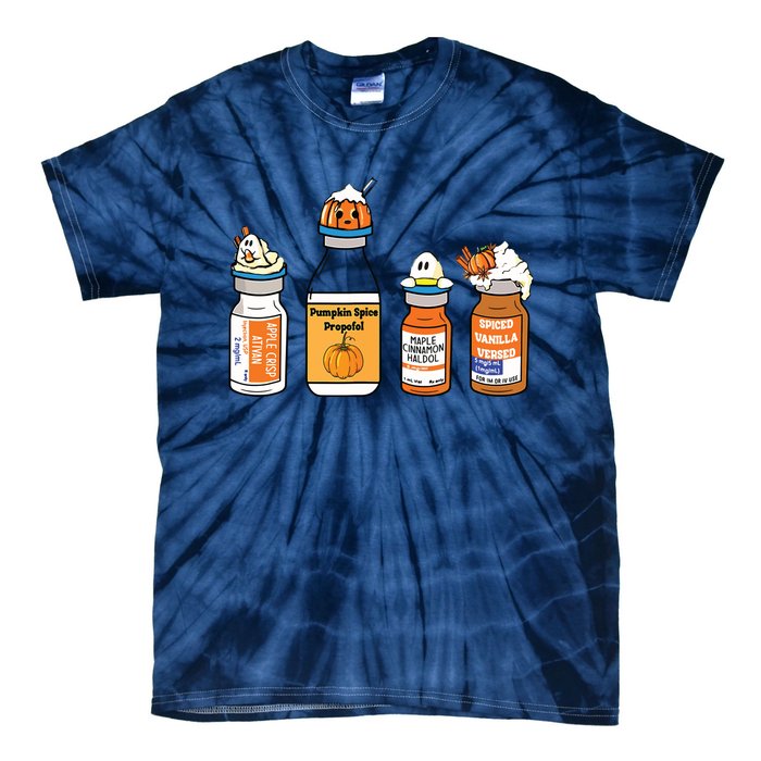 Pumpkin Spice Propofol Ativan Versed Haldol Nurse Halloween Tie-Dye T-Shirt