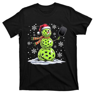 Pickleball Snowman Player Santa Hat Christmas Funny T-Shirt