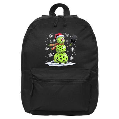 Pickleball Snowman Player Santa Hat Christmas Funny 16 in Basic Backpack