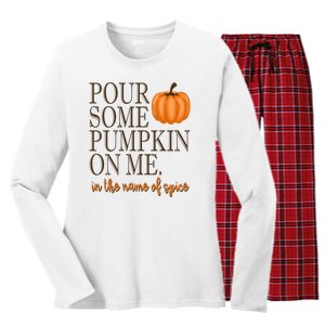 Pour Some Pumpkin On Me In The Name Of Spice Funny Fall Women's Long Sleeve Flannel Pajama Set 