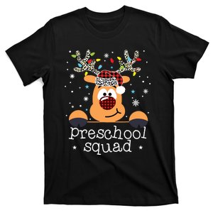 Preschool Squad Plaid Reindeer Santa Hat Teacher Christmas T-Shirt