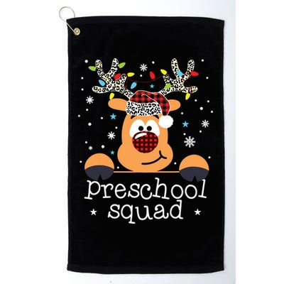 Preschool Squad Plaid Reindeer Santa Hat Teacher Christmas Platinum Collection Golf Towel