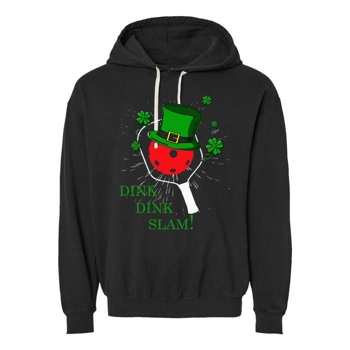 Pickleball St Patricks Day Leprechaun Dink Dink Slam Garment-Dyed Fleece Hoodie