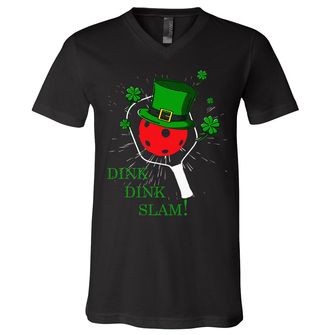 Pickleball St Patricks Day Leprechaun Dink Dink Slam V-Neck T-Shirt