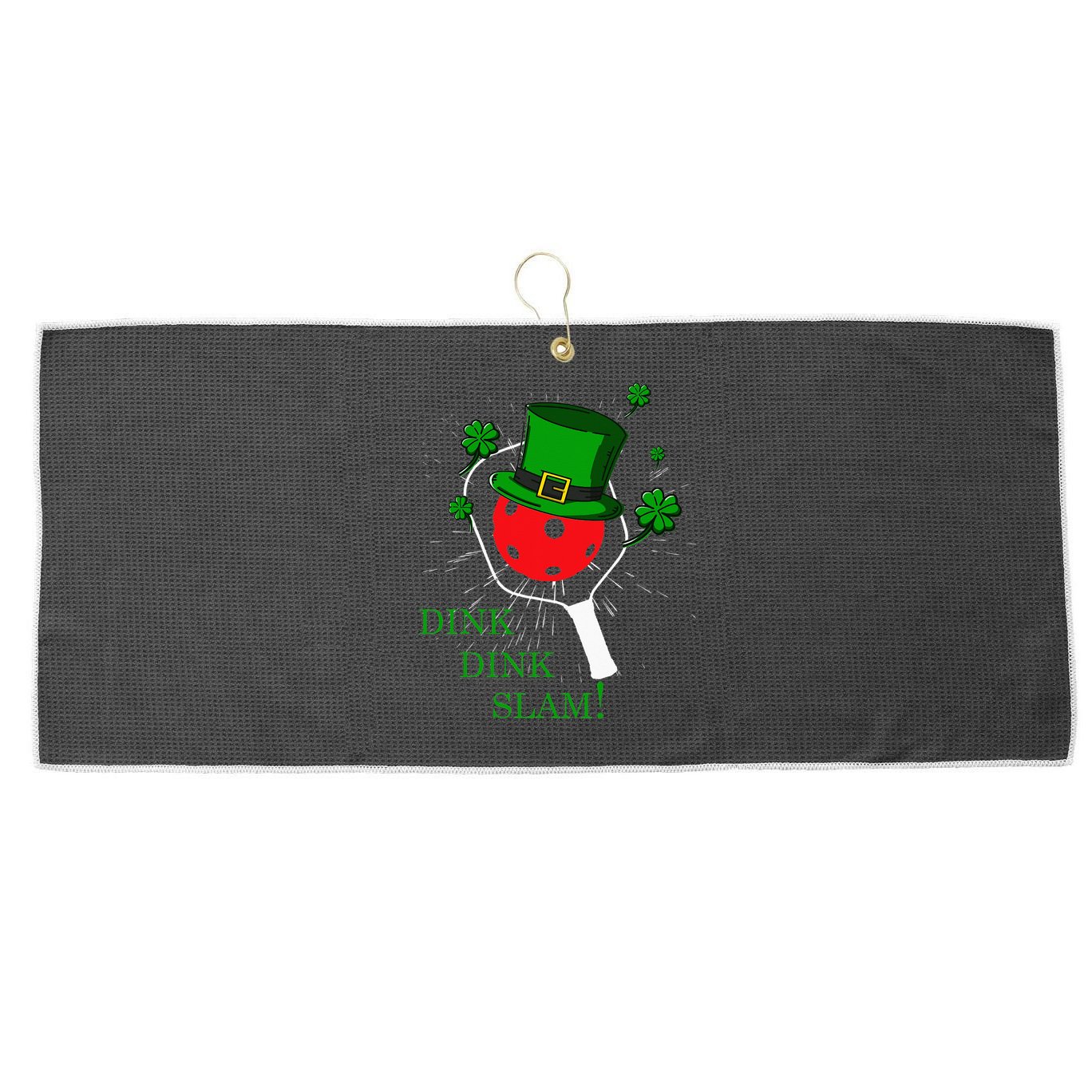 Pickleball St Patricks Day Leprechaun Dink Dink Slam Large Microfiber Waffle Golf Towel