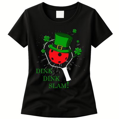 Pickleball St Patricks Day Leprechaun Dink Dink Slam Womens T-Shirt