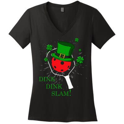 Pickleball St Patricks Day Leprechaun Dink Dink Slam Women's V-Neck T-Shirt