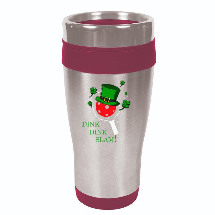 Pickleball St Patricks Day Leprechaun Dink Dink Slam 16oz Travel Tumbler