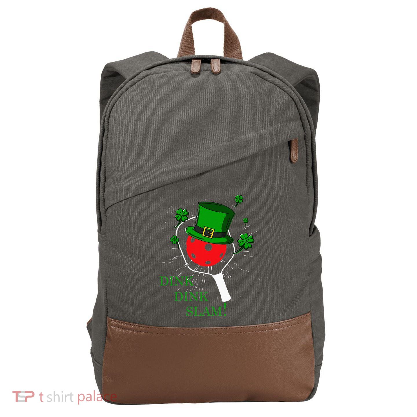 Pickleball St Patricks Day Leprechaun Dink Dink Slam Cotton Canvas Backpack