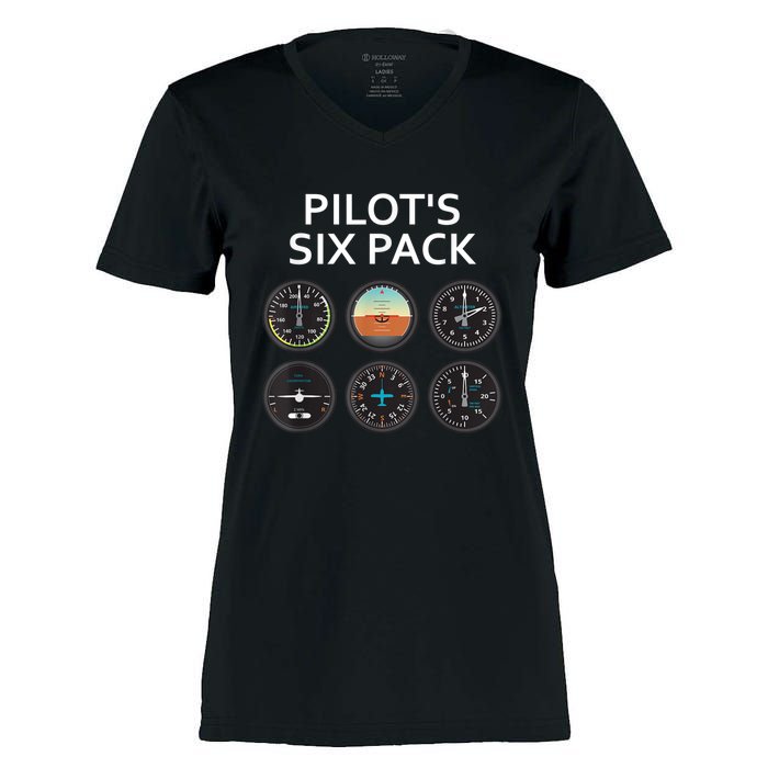 Pilot's Six Pack Funny Aviation Women's Momentum V-Neck T-Shirt