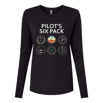 Pilot's Six Pack Funny Aviation Womens Cotton Relaxed Long Sleeve T-Shirt