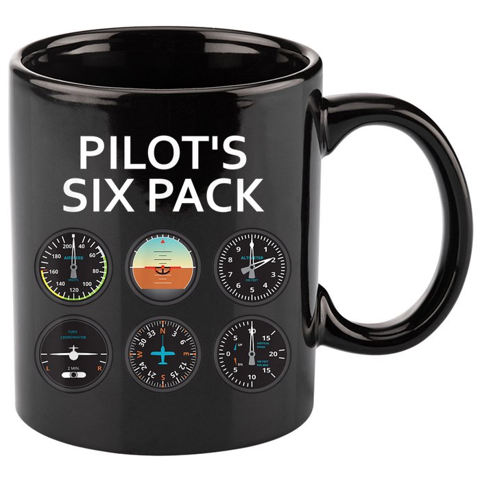 Pilot's Six Pack Funny Aviation 11oz C Handle Ceramic Mug