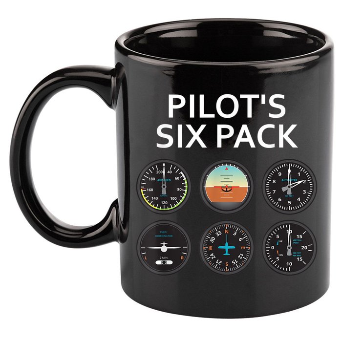 Pilot's Six Pack Funny Aviation 11oz C Handle Ceramic Mug