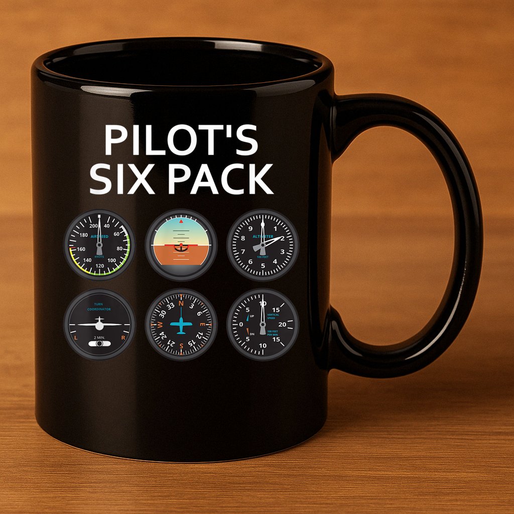 Pilot's Six Pack Funny Aviation 11oz C Handle Ceramic Mug