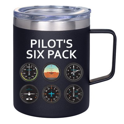 Pilot's Six Pack Funny Aviation 12oz Stainless Steel Coffee Mug