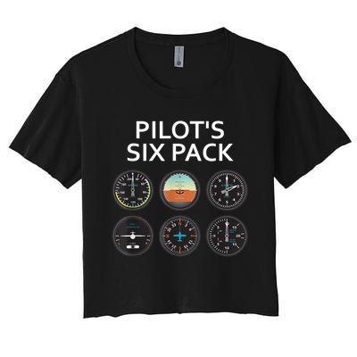 Pilot's Six Pack Funny Aviation Women's Crop Top Tee