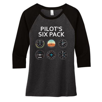 Pilot's Six Pack Funny Aviation Women's Tri-Blend 3/4-Sleeve Raglan Shirt