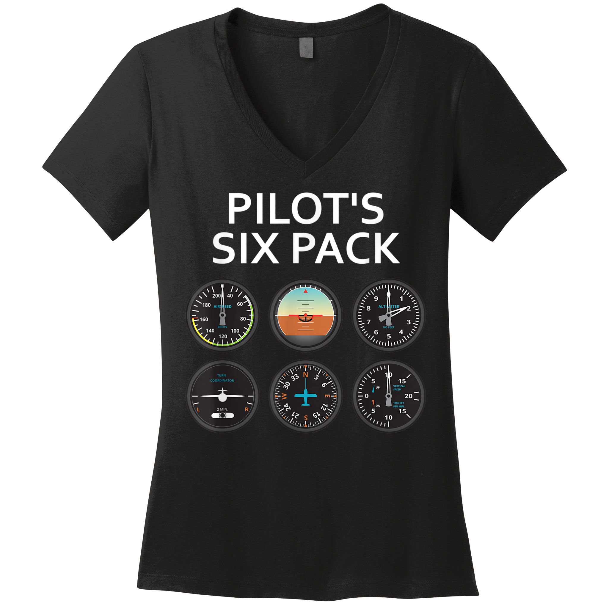 Pilot's Six Pack Funny Aviation Women's V-Neck T-Shirt