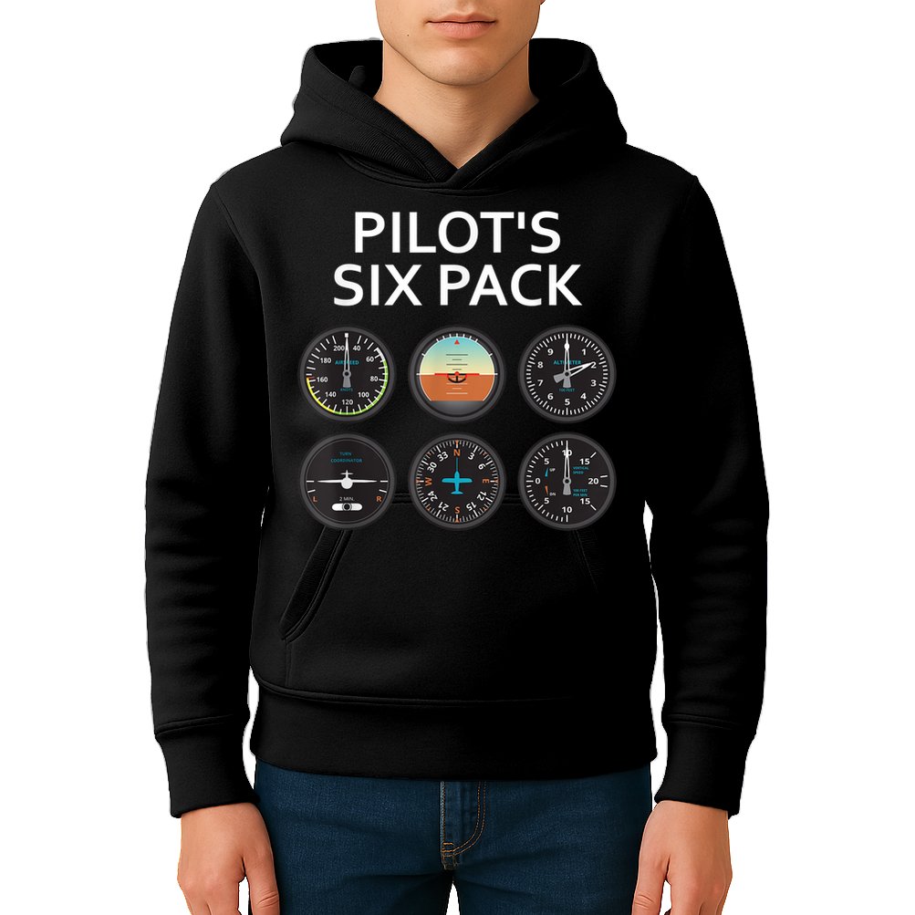 Pilot's Six Pack Funny Aviation Kids Hoodie