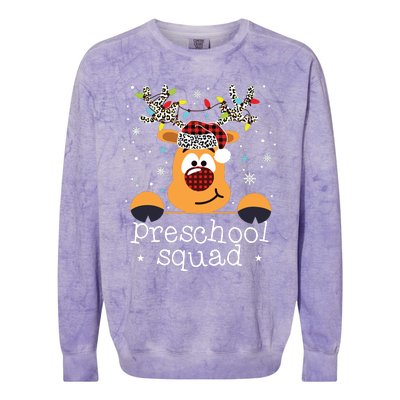 Preschool Squad Plaid Reindeer Santa Hat Teacher Christmas Colorblast Crewneck Sweatshirt