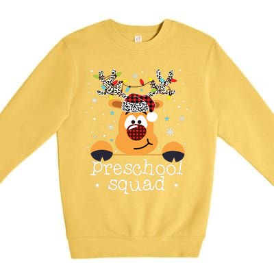 Preschool Squad Plaid Reindeer Santa Hat Teacher Christmas Premium Crewneck Sweatshirt