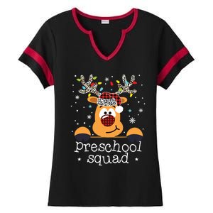 Preschool Squad Plaid Reindeer Santa Hat Teacher Christmas Ladies Halftime Notch Neck Tee