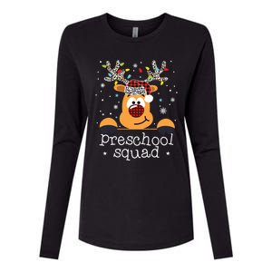 Preschool Squad Plaid Reindeer Santa Hat Teacher Christmas Womens Cotton Relaxed Long Sleeve T-Shirt