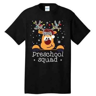 Preschool Squad Plaid Reindeer Santa Hat Teacher Christmas Tall T-Shirt