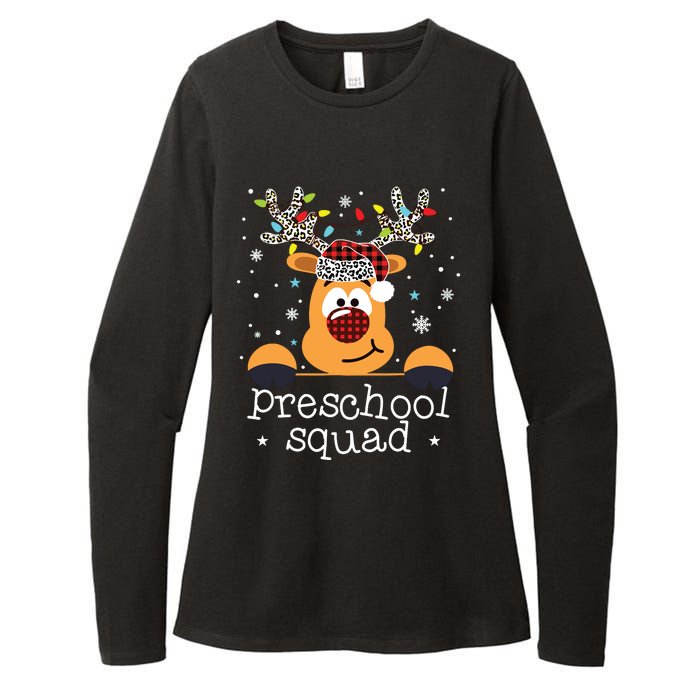 Preschool Squad Plaid Reindeer Santa Hat Teacher Christmas Womens CVC Long Sleeve Shirt