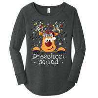 Preschool Squad Plaid Reindeer Santa Hat Teacher Christmas Women's Perfect Tri Tunic Long Sleeve Shirt