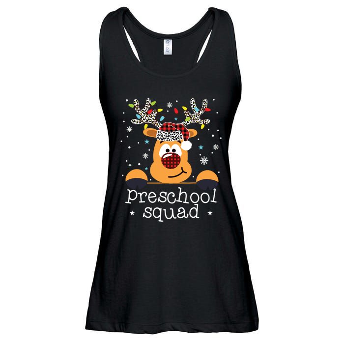 Preschool Squad Plaid Reindeer Santa Hat Teacher Christmas Ladies Essential Flowy Tank