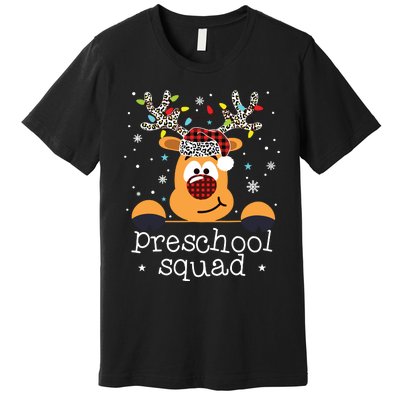 Preschool Squad Plaid Reindeer Santa Hat Teacher Christmas Premium T-Shirt