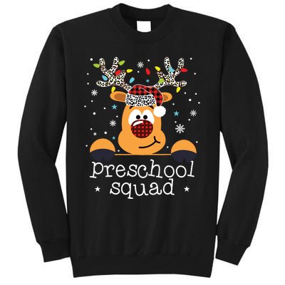 Preschool Squad Plaid Reindeer Santa Hat Teacher Christmas Tall Sweatshirt