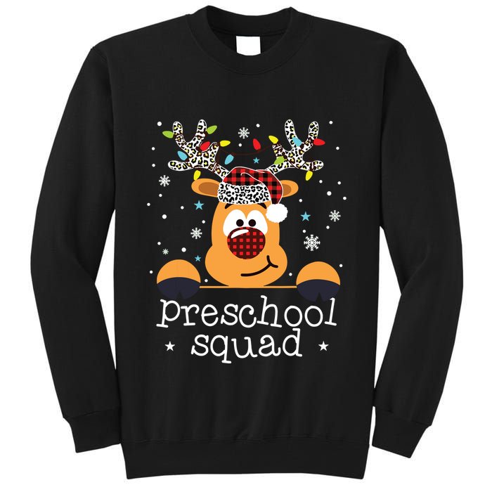 Preschool Squad Plaid Reindeer Santa Hat Teacher Christmas Tall Sweatshirt