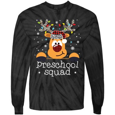 Preschool Squad Plaid Reindeer Santa Hat Teacher Christmas Tie-Dye Long Sleeve Shirt