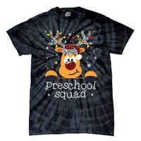 Preschool Squad Plaid Reindeer Santa Hat Teacher Christmas Tie-Dye T-Shirt