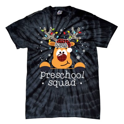 Preschool Squad Plaid Reindeer Santa Hat Teacher Christmas Tie-Dye T-Shirt