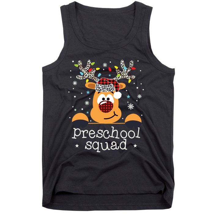 Preschool Squad Plaid Reindeer Santa Hat Teacher Christmas Tank Top