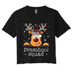 Preschool Squad Plaid Reindeer Santa Hat Teacher Christmas Women's Crop Top Tee