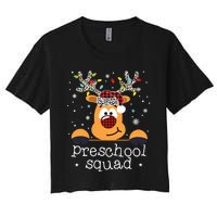 Preschool Squad Plaid Reindeer Santa Hat Teacher Christmas Women's Crop Top Tee