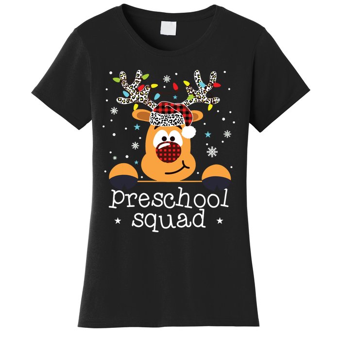 Preschool Squad Plaid Reindeer Santa Hat Teacher Christmas Women's T-Shirt