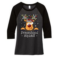 Preschool Squad Plaid Reindeer Santa Hat Teacher Christmas Women's Tri-Blend 3/4-Sleeve Raglan Shirt